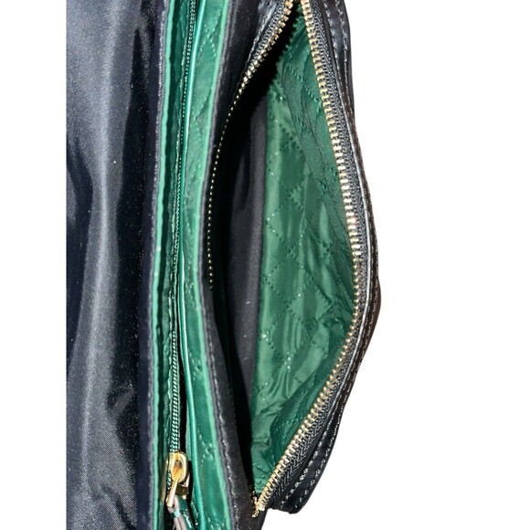 Tory Burch Perry Nylon Crossbody Shoulder Bag Black Strap Green Interior - Picture 12 of 16
